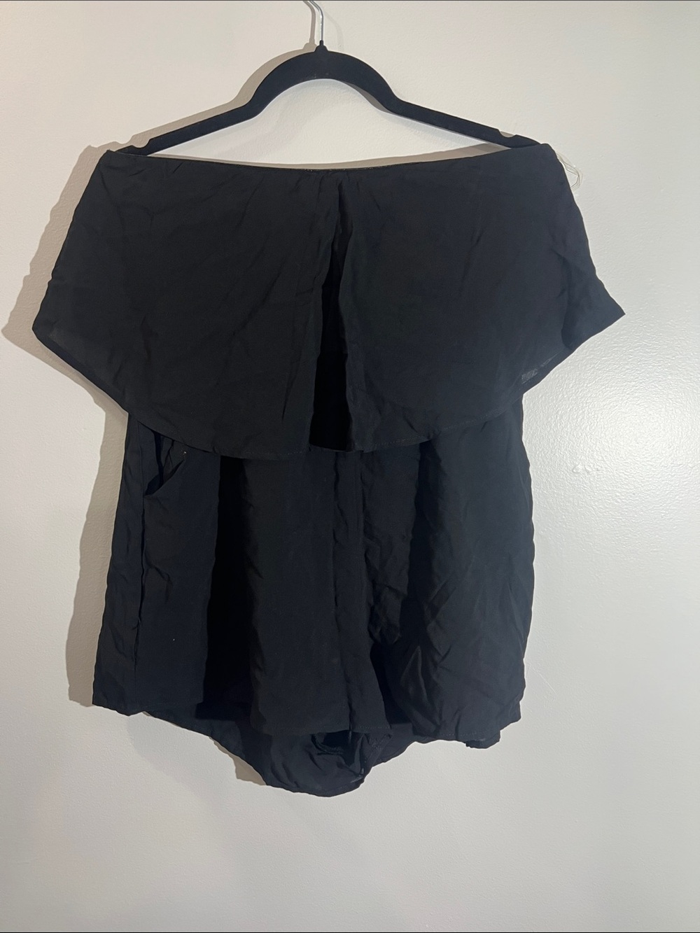 UK2LA Black Draped Off-Shoulder Romper